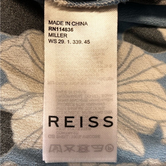 REISS | Miller Blue White Floral Print Square Neck Midi Dress 10 - Picture 14 of 16